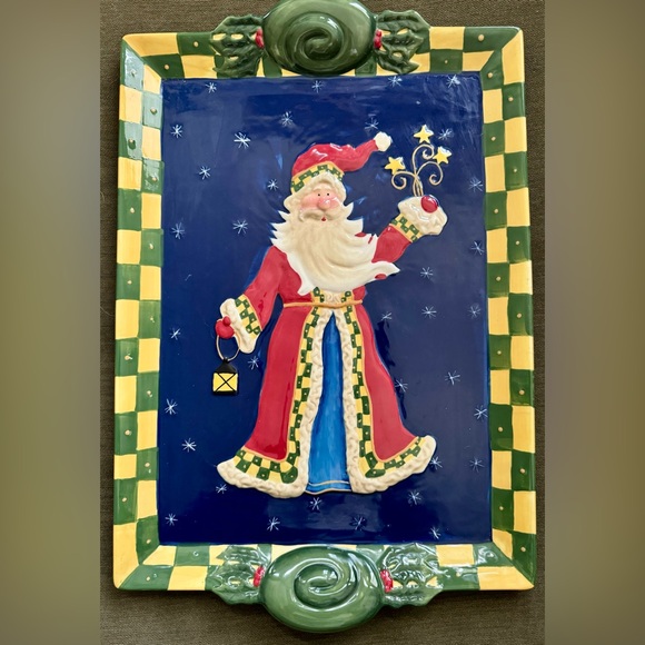 Stunning Handpainted 3D Christmas Santa Ceramic Platter By Dante’s Design Group - Picture 1 of 5